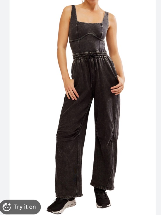 Free People Pants - Free People Washed Black Wide-Leg Cotton Jumpsuit